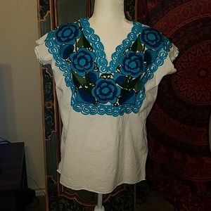 Blue Mexican Embroidered Top